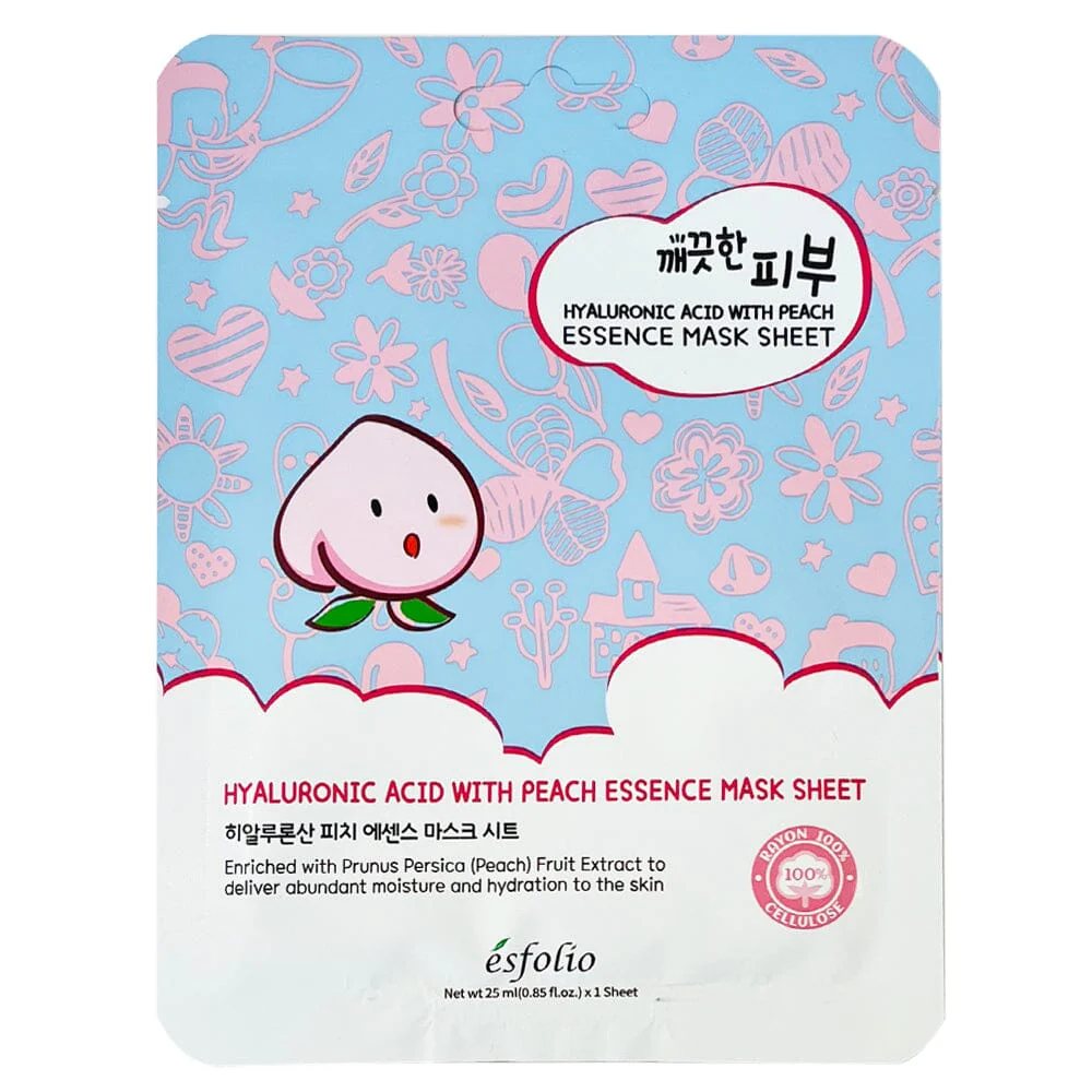 Esfolio - Pure Skin Hyaluronic Acid With Peach Essence Mask Sheet 25ml. (Pack of 3)