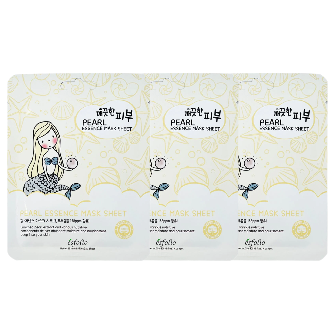 Esfolio - Pure Skin Pearl Essence Mask Sheet 25ml. (Pack of 3)
