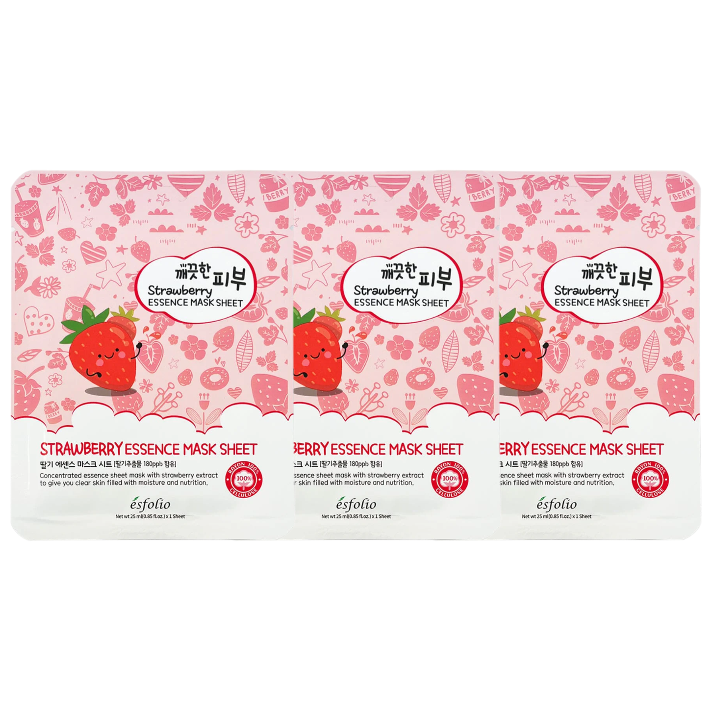 Esfolio - Pure Skin Strawberry Essence Mask Sheet 25ml. (Pack of 3)