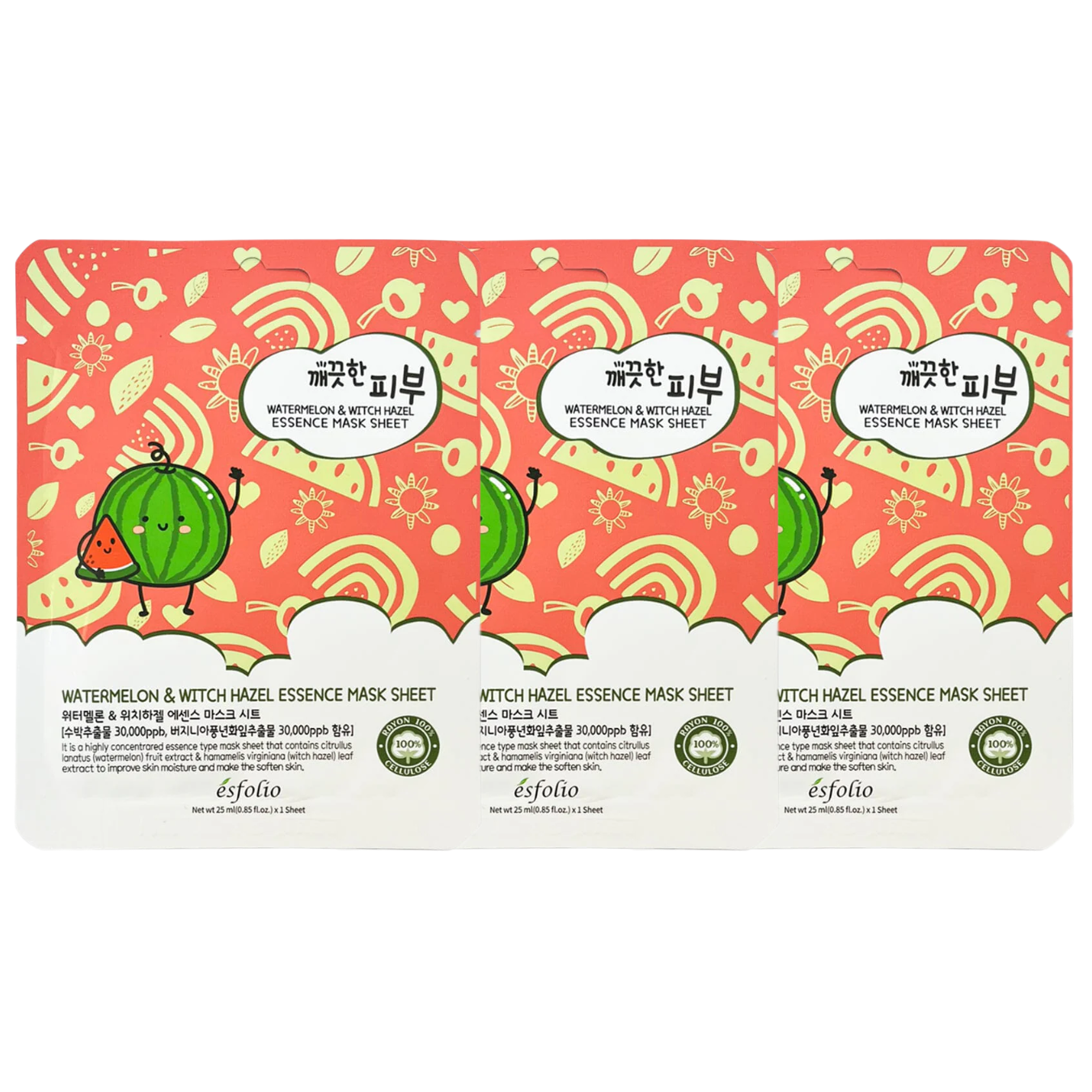 Esfolio - Pure Skin Watermelon & Witch Hazel Essence Mask 25ml. (Pack of 3)
