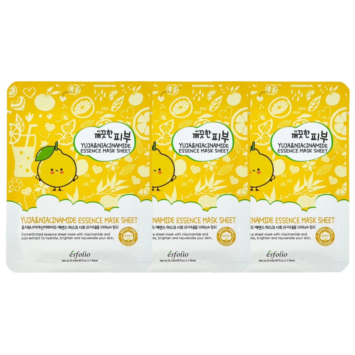 Esfolio - Pure Skin Yuja & Niacinamide Essence Mask Sheet 25ml. (Pack of 3)