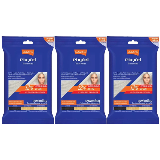 Lolane - Pixxel Hair Bleaching Powder + Oxymilk 12% 15g. (Pack of 3)