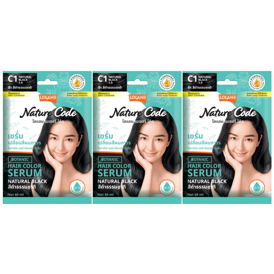 Lolane - Nature Code Botanic Hair Color Serum #C1 Natural Black 60g. (Pack of 3)