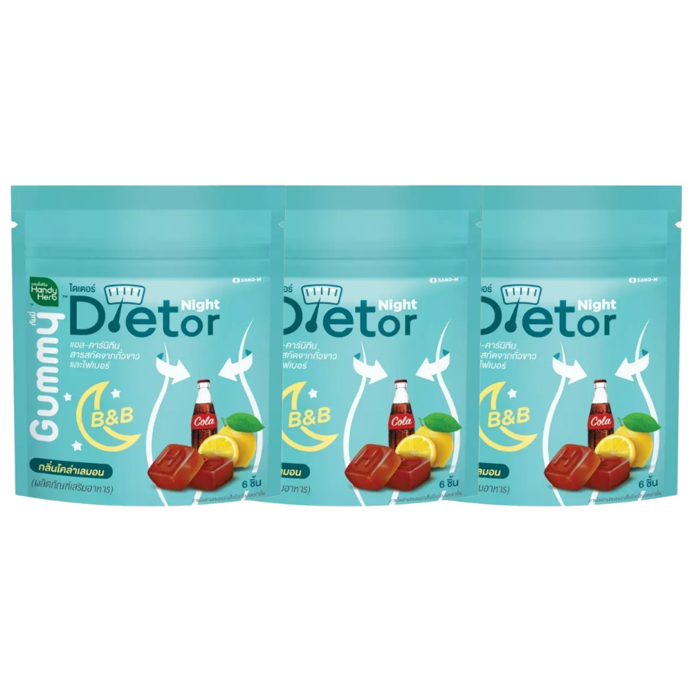 Handy Herb - Dietor Night Gummy Jelly, Cola Lemon flavor (Pack of 3 sachets, 6 pcs. per sachet)