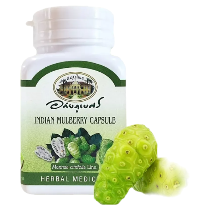Abhaibhubejhr - Indian Mulberry Capsules - Morinda Citrifolia Linn (400 mg. 70 Capsules) - Made in Thailand