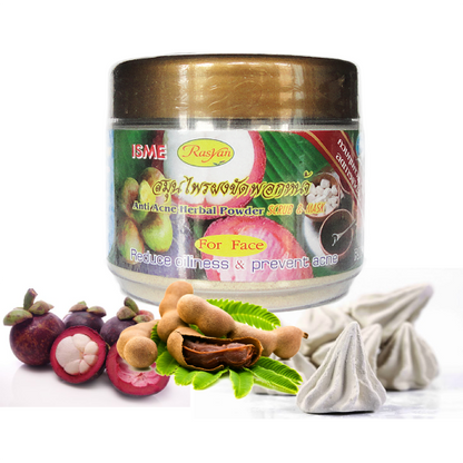 ISME - Anti Acne Herbal Powder, Face Scrub & Mask with Mangosteen Peel and Andrapetosa 80g.