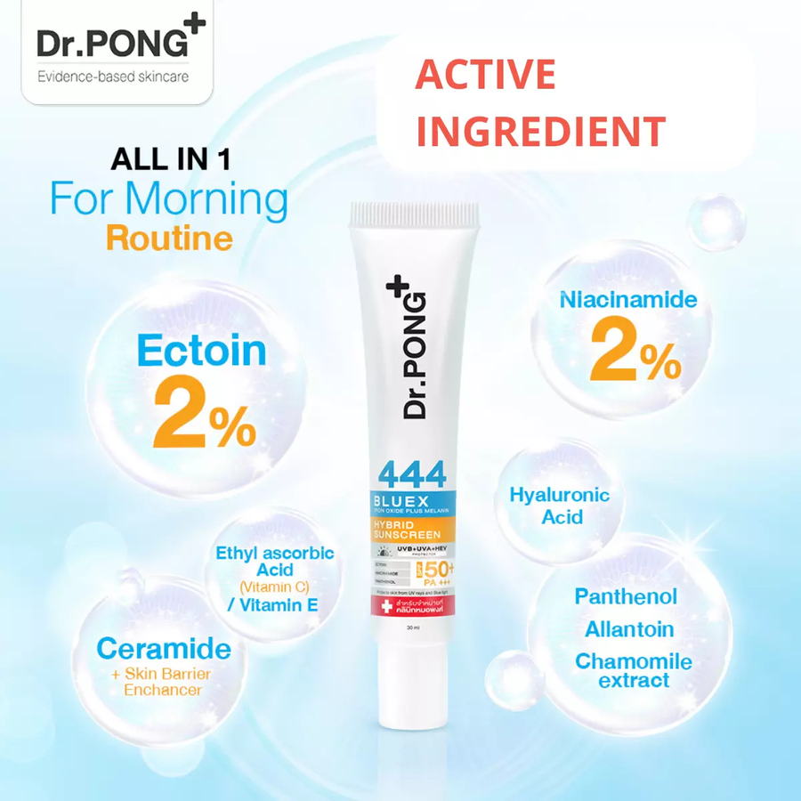 Dr.PONG - 444 BlueX Iron Oxide Plus Melanin Hybrid Sunscreen SPF50 PA+++ 30ml.