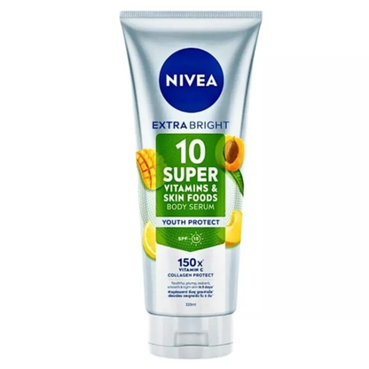 Nivea - Extra Bright 10 Super Vitamins and Skin Foods Body Serum - Youth Protect 320 ml.