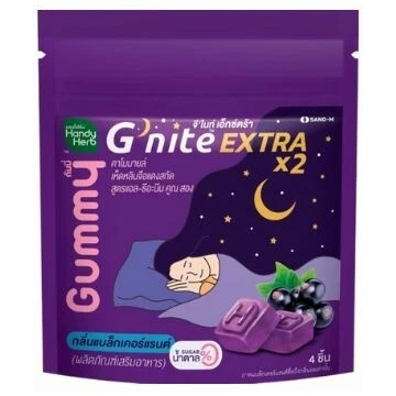 Handy Herb - Gnite Extra X2 Gummy Jelly, Chamomile, Red Reishi Mushroom Extract  and L-Theanine X2, Sleep Fast Blackcurrant flavor (Pack of 3 sachets, 4 pcs. per sachet)