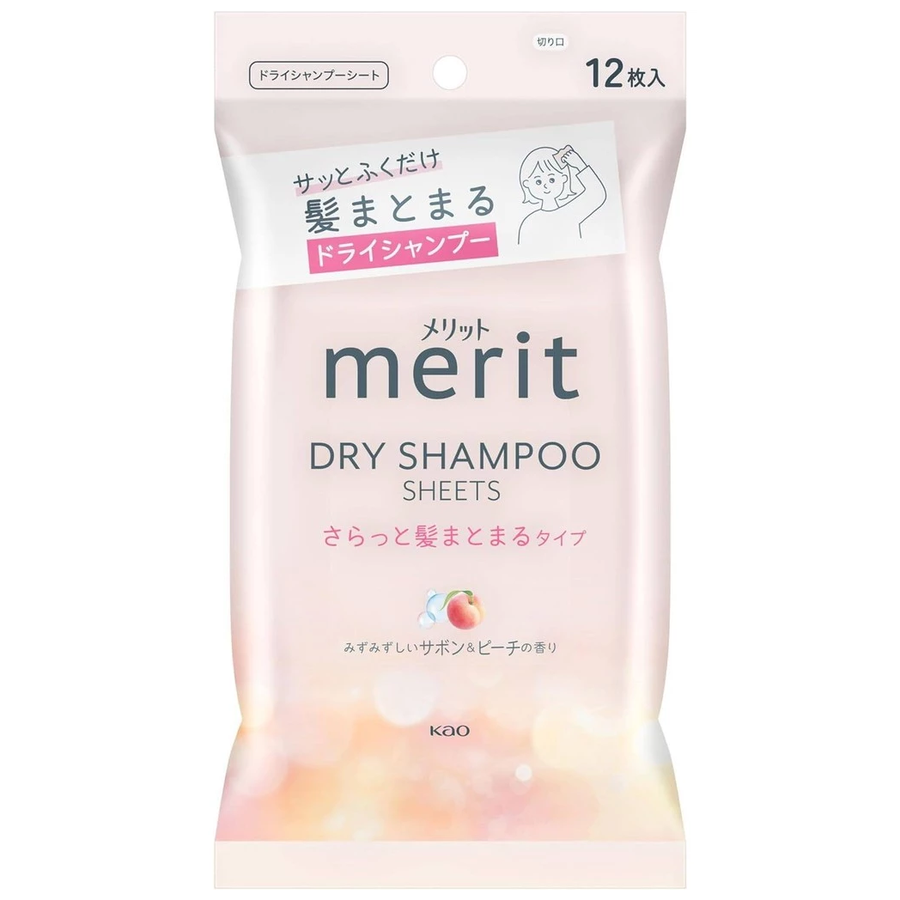 Merit - Kao - Smooth Hair Dry Shampoo Sheets, Peach (Pack of 2 x 12 Sheets)