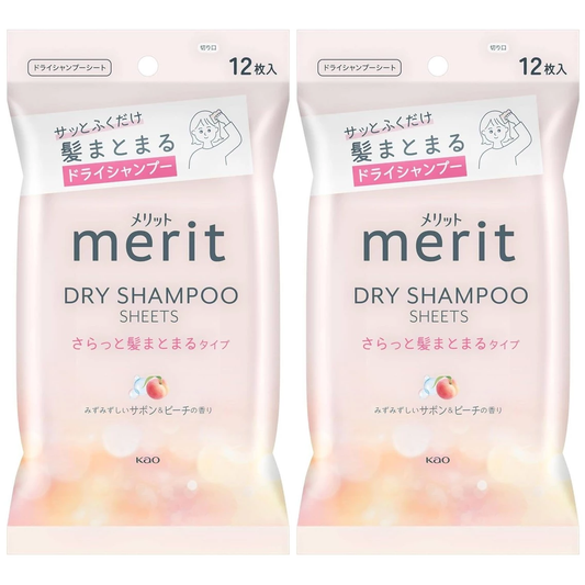Merit - Kao - Smooth Hair Dry Shampoo Sheets, Peach (Pack of 2 x 12 Sheets)
