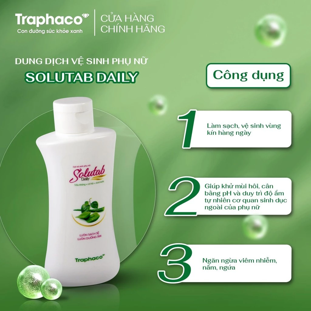 Traphaco - Solutab Daily - Feminine Hygiene Gel for Cleansing and pH Balance Gel Dung Dịch Cân Bằng pH Nhẹ Dịu 100ml.