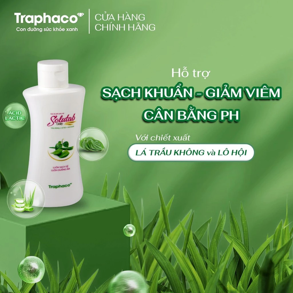 Traphaco - Solutab Daily - Feminine Hygiene Gel for Cleansing and pH Balance Gel Dung Dịch Cân Bằng pH Nhẹ Dịu 100ml.