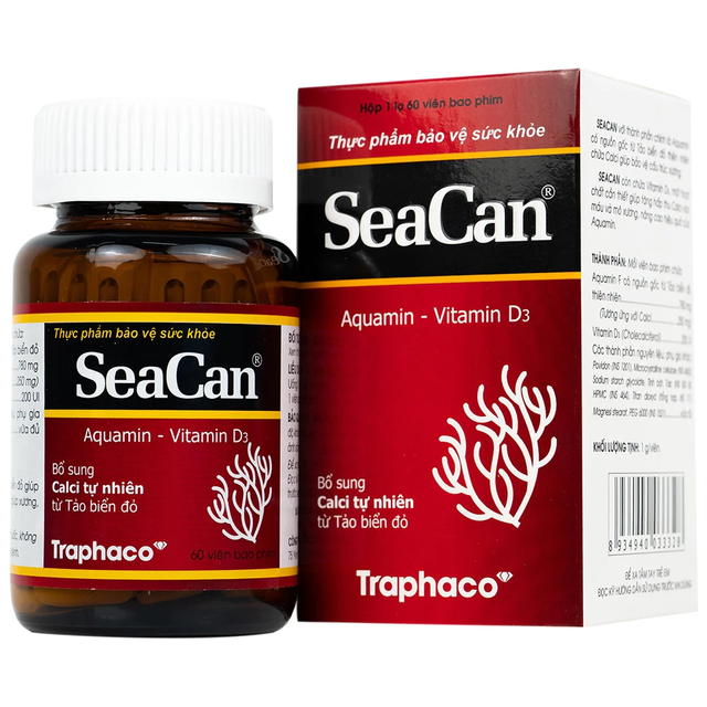 Traphaco - SeaCan - Aquamin Natural Red Algae Calcium & Vitamin D3 Joint Support Supplement Bổ Sung Canxi Tảo Biển Đỏ (60 Tablets)