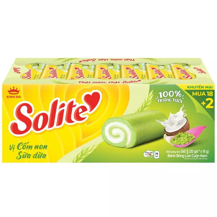 KINH DO - Solite - Rolled Sponge Cake Cuộn Kinh Đô Khay Cuộn Cốm Non Young Green Rice Roll 360g.