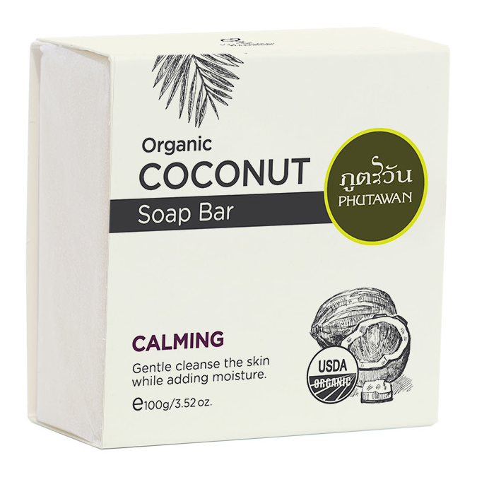 Phutawan - Organic Coconut Soap Bar, Calming - Coconut and Levender 100g. (Pack of 3)