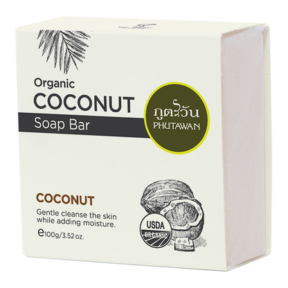 Phutawan - Organic Coconut Soap Bar, Coconut and Shea Butter 100g. (Pack of 3)