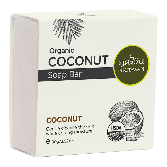 Phutawan - Organic Coconut Soap Bar, Coconut and Shea Butter 100g. (Pack of 3)