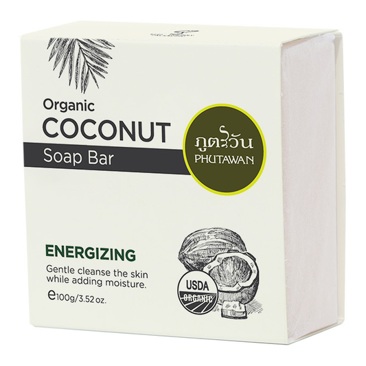 Phutawan - Organic Coconut Soap Bar, Energizing - Coconut and Lemongrass 100g. (Pack of 3)