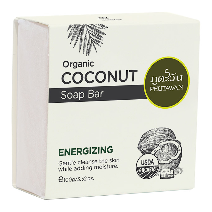 Phutawan - Organic Coconut Soap Bar, Energizing - Coconut and Lemongrass 100g. (Pack of 3)