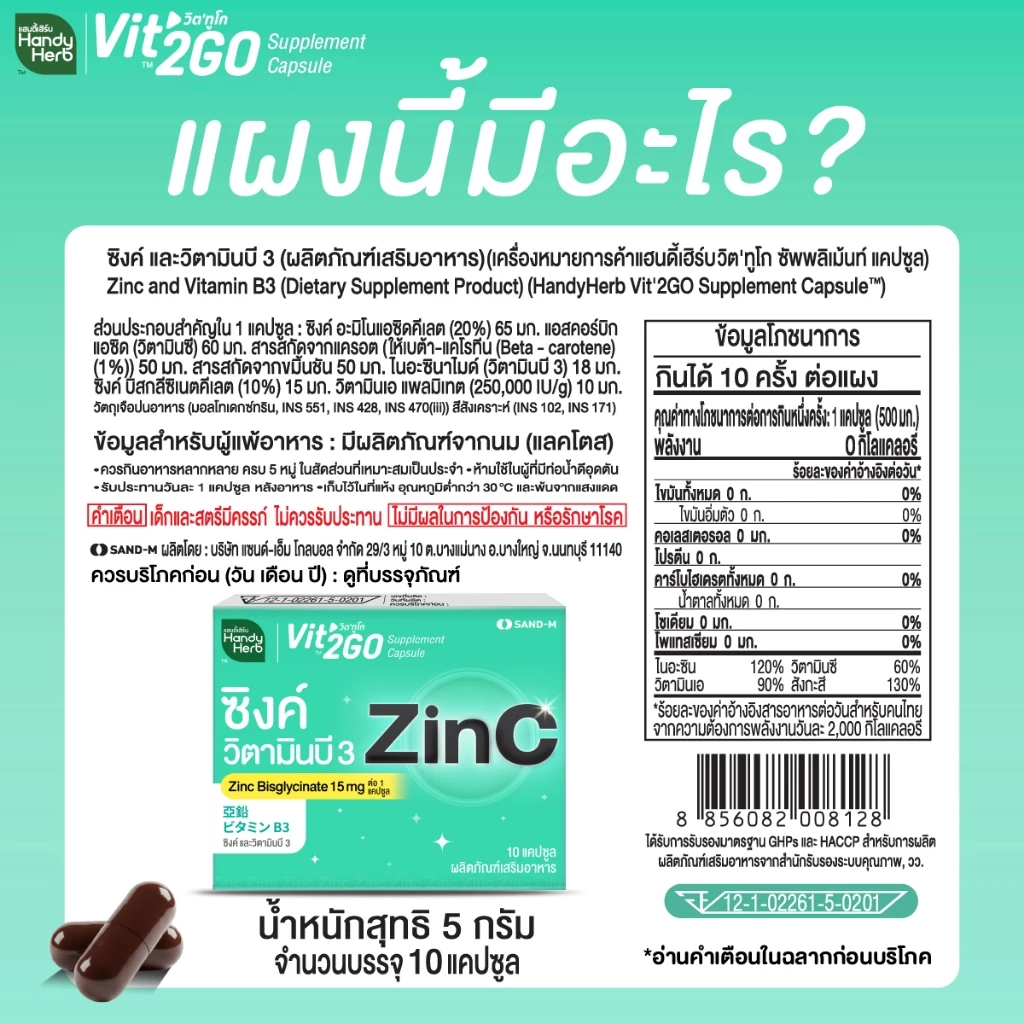 Handy Herb - Vit’2Go Supplement Capsule Zinc and Vitamin B3 (10 Capsules)