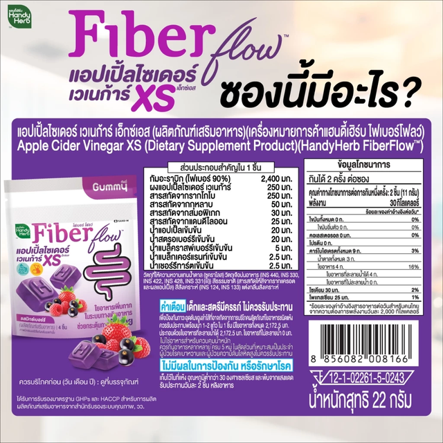 Handy Herb - Fiber Flow Gummy Apple Cider Vinegar XS Mixed Berry Flavor (Box of 6 sachets, 4 pcs. per sachet)