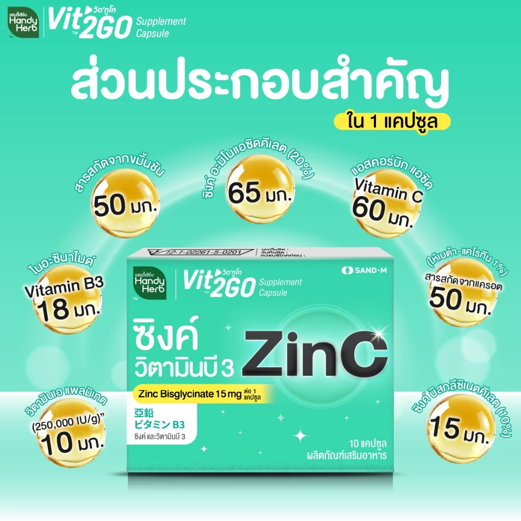 Handy Herb - Vit’2Go Supplement Capsule Zinc and Vitamin B3 (10 Capsules)