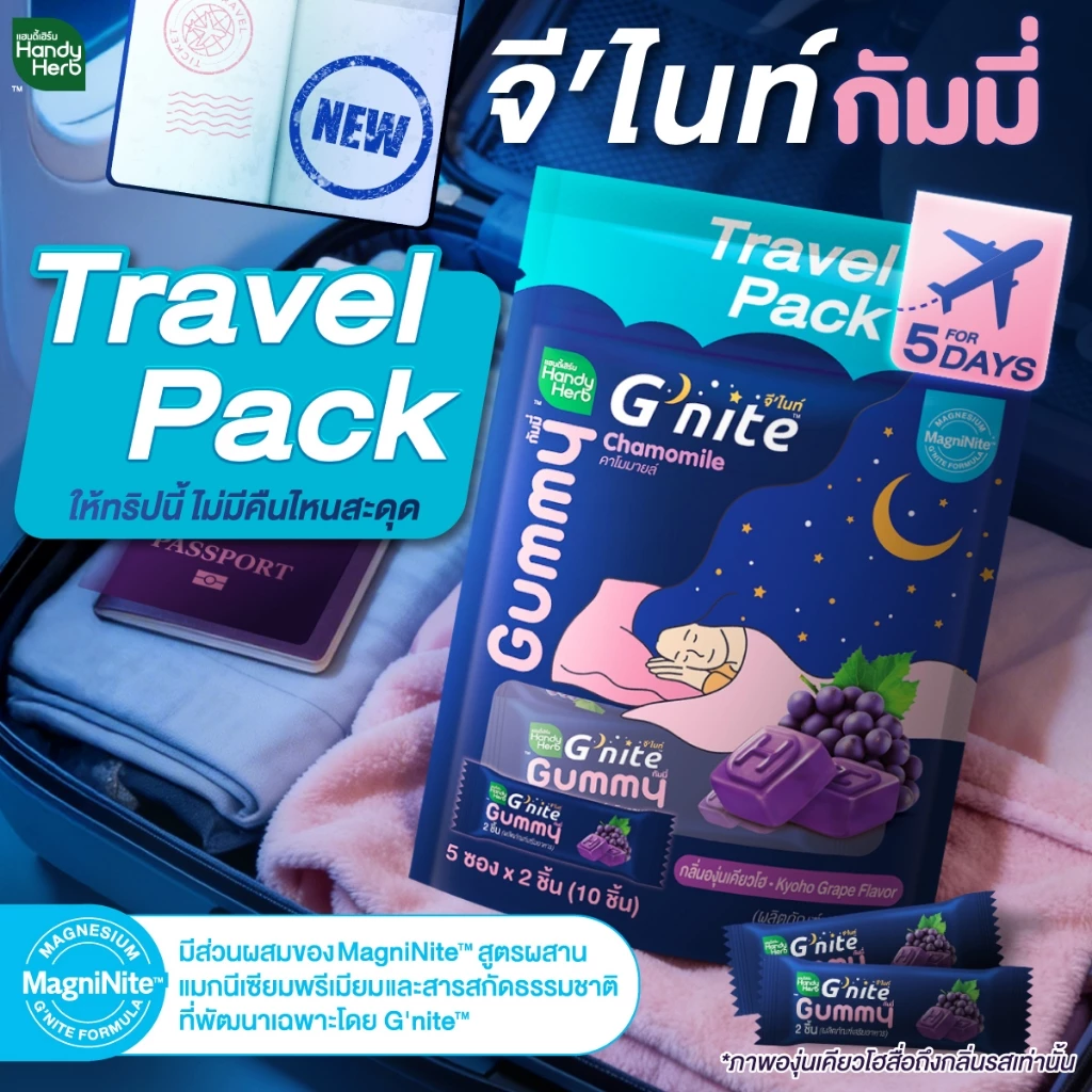 Handy Herb - Gnite Beautie Gummy Jelly, Chamomile, Reishi Mushroom Extract and L-Theanine, Sleep Fast, Kyoho Grape flavor Gummy Travel Pack (Pack of 3 x 10 Gummies)