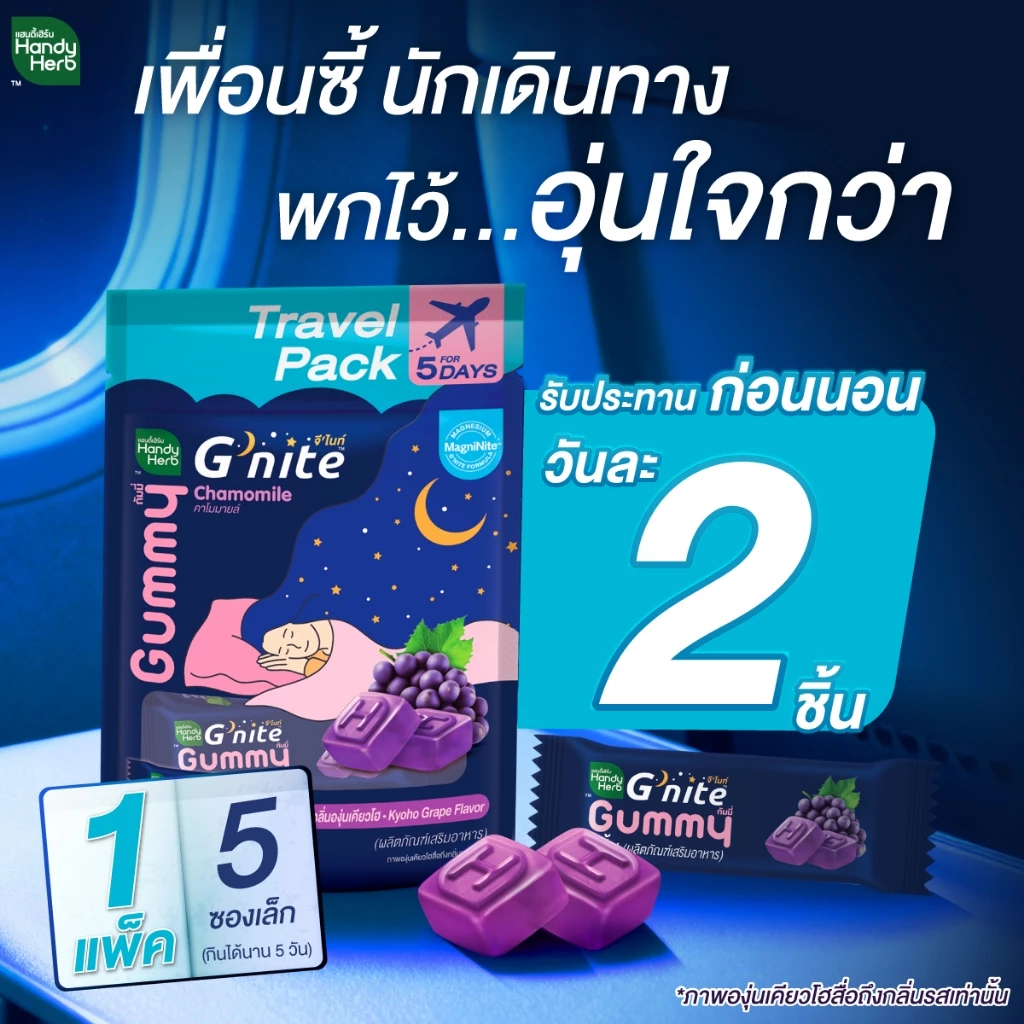 Handy Herb - Gnite Beautie Gummy Jelly, Chamomile, Reishi Mushroom Extract and L-Theanine, Sleep Fast, Kyoho Grape flavor Gummy Travel Pack (Pack of 3 x 10 Gummies)