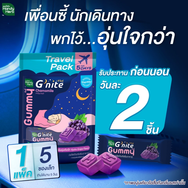 Handy Herb - Gnite Beautie Gummy Jelly, Chamomile, Reishi Mushroom Extract and L-Theanine, Sleep Fast, Kyoho Grape flavor Gummy Travel Pack (Pack of 3 x 10 Gummies)