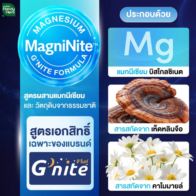 Handy Herb - G'nite Gummy 0% Sugar, Chewable Magnesium Before Bed, Mixed Berry Flavor (Box of 6 sachets, 4 pcs. per sachet)