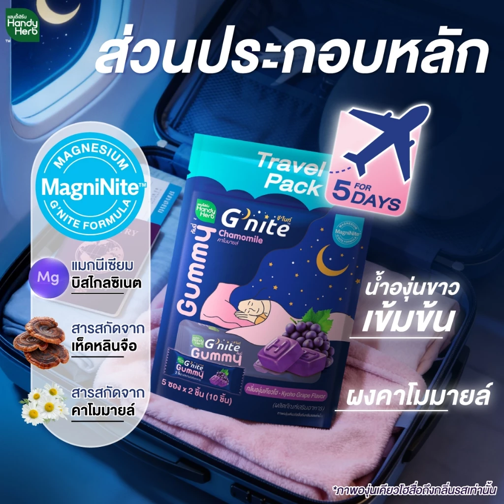 Handy Herb - Gnite Beautie Gummy Jelly, Chamomile, Reishi Mushroom Extract and L-Theanine, Sleep Fast, Kyoho Grape flavor Gummy Travel Pack (Pack of 3 x 10 Gummies)