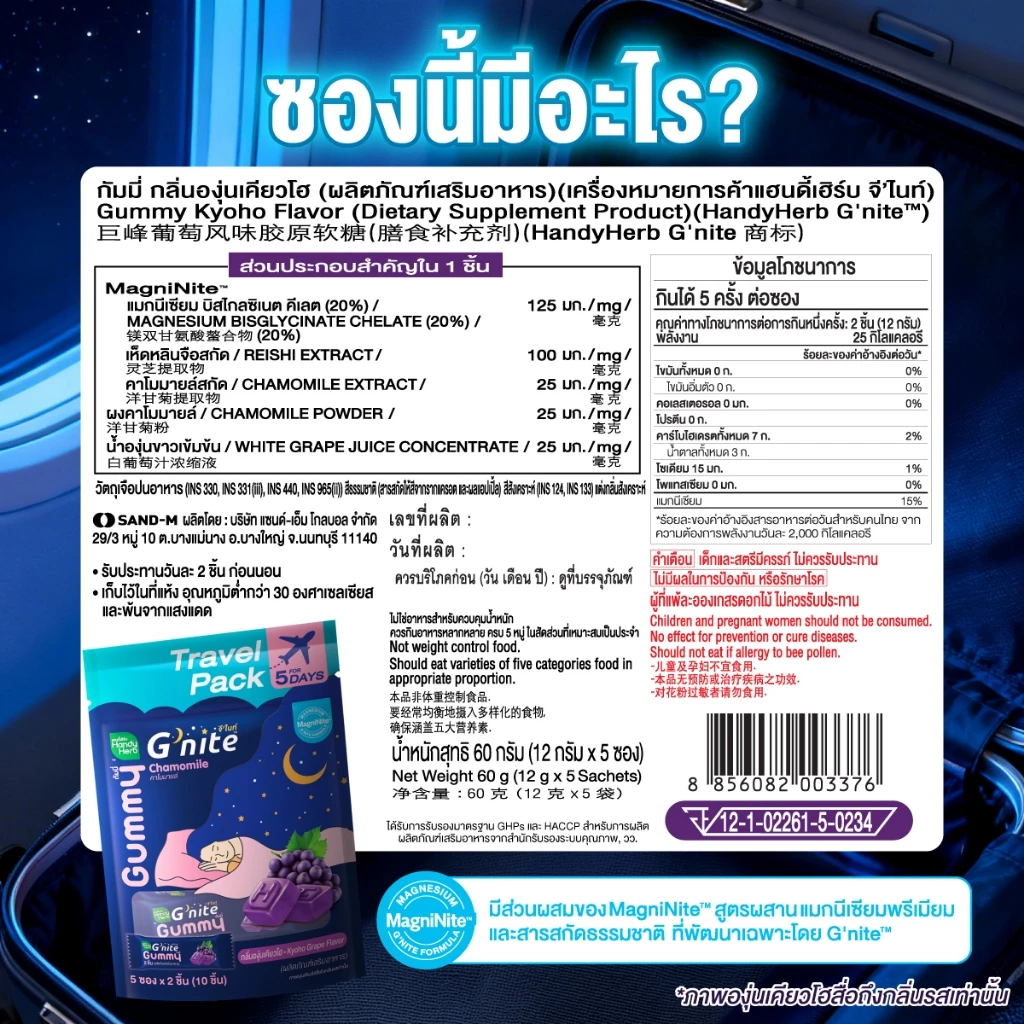 Handy Herb - Gnite Beautie Gummy Jelly, Chamomile, Reishi Mushroom Extract and L-Theanine, Sleep Fast, Kyoho Grape flavor Gummy Travel Pack (Pack of 3 x 10 Gummies)