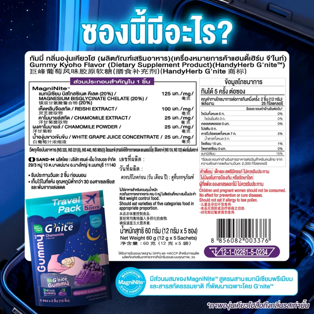 Handy Herb - Gnite Beautie Gummy Jelly, Chamomile, Reishi Mushroom Extract and L-Theanine, Sleep Fast, Kyoho Grape flavor Gummy Travel Pack (Pack of 3 x 10 Gummies)