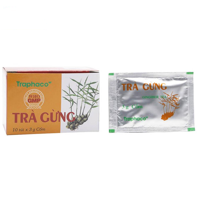 Traphaco - Trà Gừng - Instant Ginger Tea for Body Warming Trà Gừng Hòa Tan Giữ Ấm Nhanh Chóng 3g. (10 Sachets)