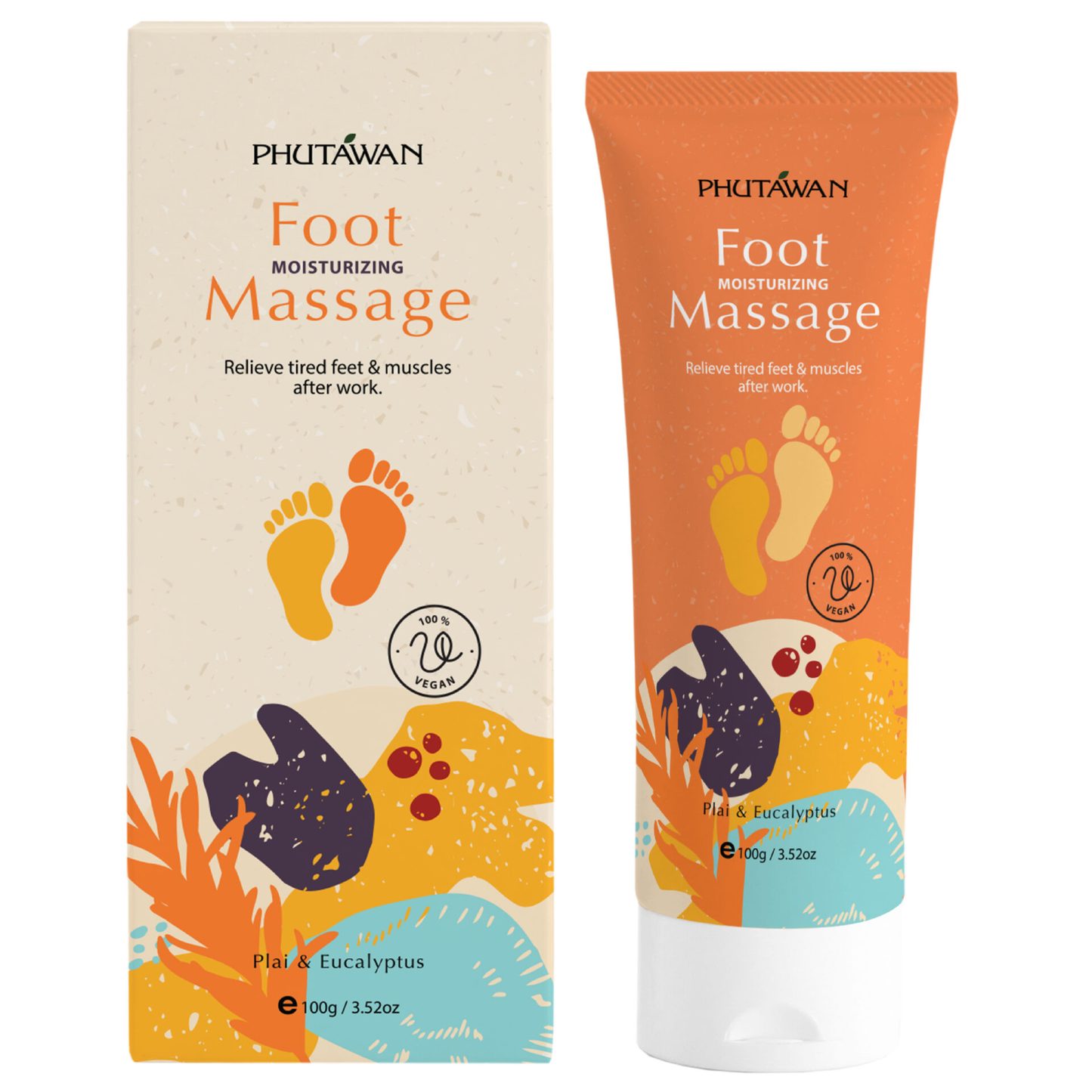 Phutawan - Foot Moisturizing Massage Cream with Plai and Eucalyptus 100g.