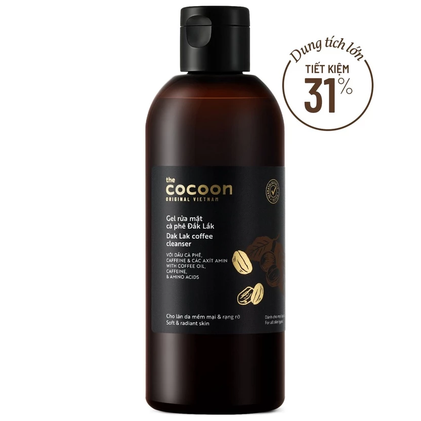 Cocoon Vietnam - Dak Lak Coffee Cleanser (Gel Rửa Mặt Cà Phê Đắk Lắk) with Coffee Oil, Caffeine & Amino Acids 310ml.
