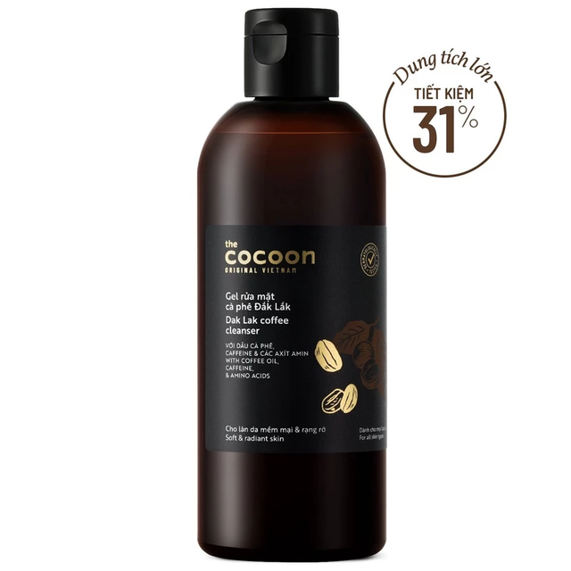 Cocoon Vietnam - Dak Lak Coffee Cleanser (Gel Rửa Mặt Cà Phê Đắk Lắk) with Coffee Oil, Caffeine & Amino Acids 310ml.