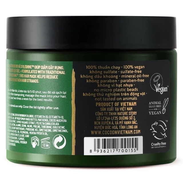 Cocoon Vietnam - Pomelo Hair Mask (Kem Ủ Tóc Bưởi) with Pomelo Oil, Vitamin B5 & Xylishine™ 200ml.