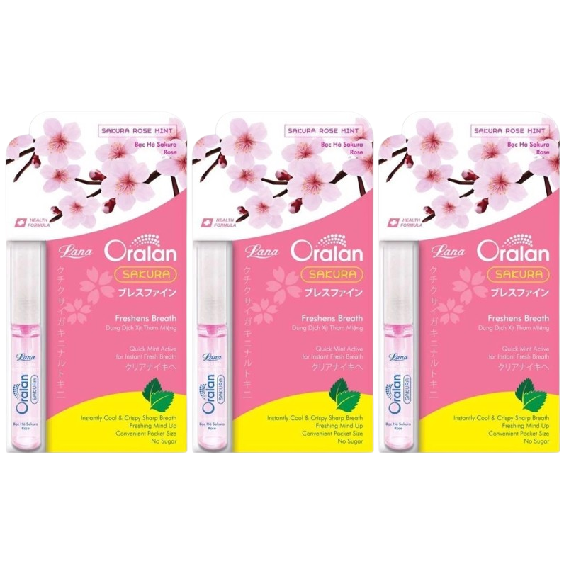Lana - Oralan Sakura Dung Dịch Xịt Thơm Miệng Breath Spray 8ml. (Pack of 3)