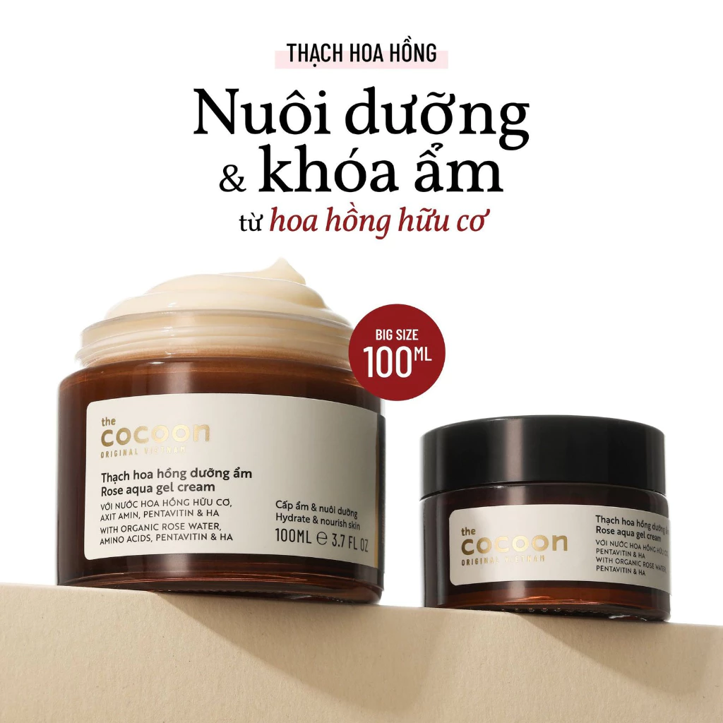 Cocoon Vietnam - Rose Aqua Gel Cream (Thạch Hoa Hồng Dưỡng Ẩm) with Organic Rose Water & HA 30ml.