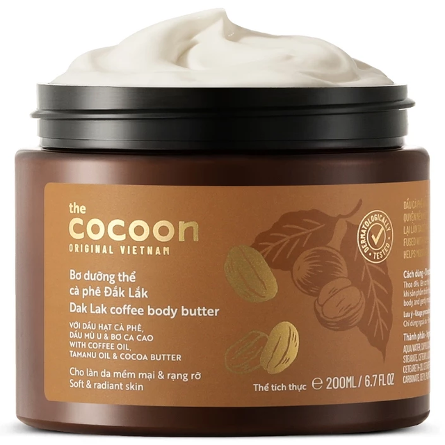 Cocoon Vietnam - Dak Lak Coffee Body Butter (Bơ Dưỡng Thể Cà Phê Đắk Lắk) with Coffee Oil, Tamanu Oil & Cocoa Butter 200ml.