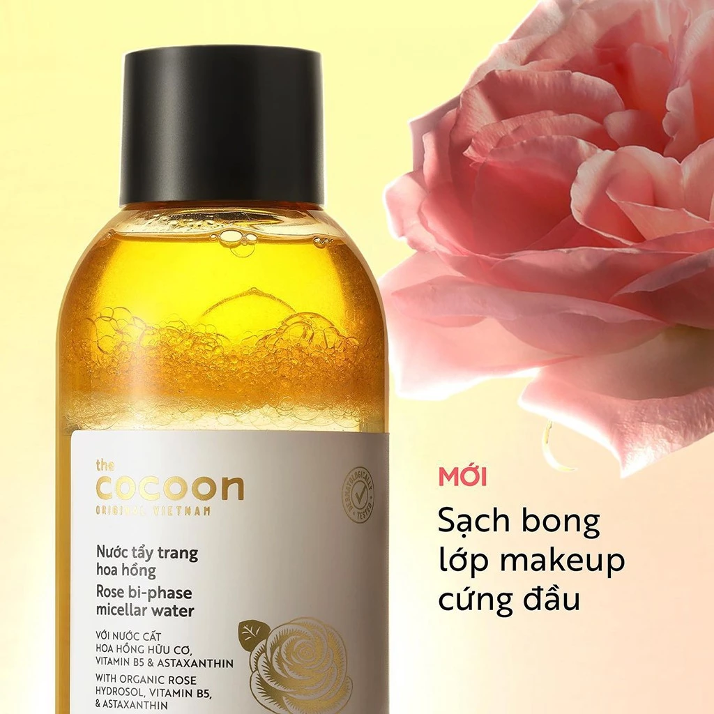 Cocoon Vietnam - Rose Bi-Phase Micellar Water (Nước Tẩy Trang Hoa Hồng) with Organic Rose Hydrosol & Vitamin B5 140ml.