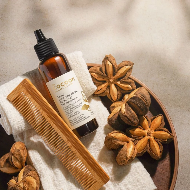 Cocoon Vietnam - Sacha Inchi Hair Repair Serum (Sa-chi Serum Phục Hồi Tóc) with Sacha Inchi Oil, Vitamin E, Phospholipids & Holy Basil Oil 70ml.