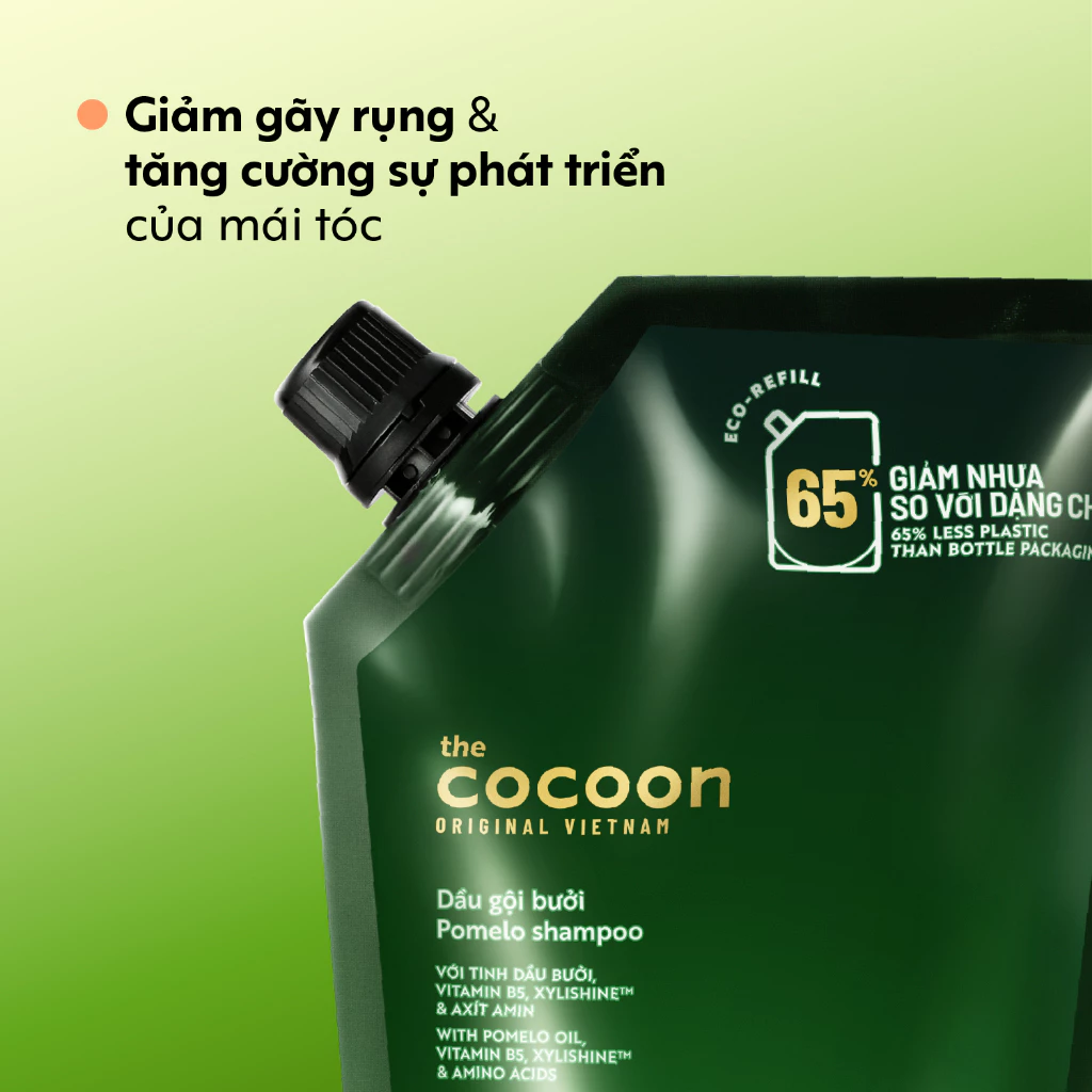 Cocoon Vietnam - Pomelo Shampoo (Dầu Gội Bưởi) with Pomelo Oil, Vitamin B5, Xylishine™ & Amino Acids, Sulfate-Free Refill 500ml.