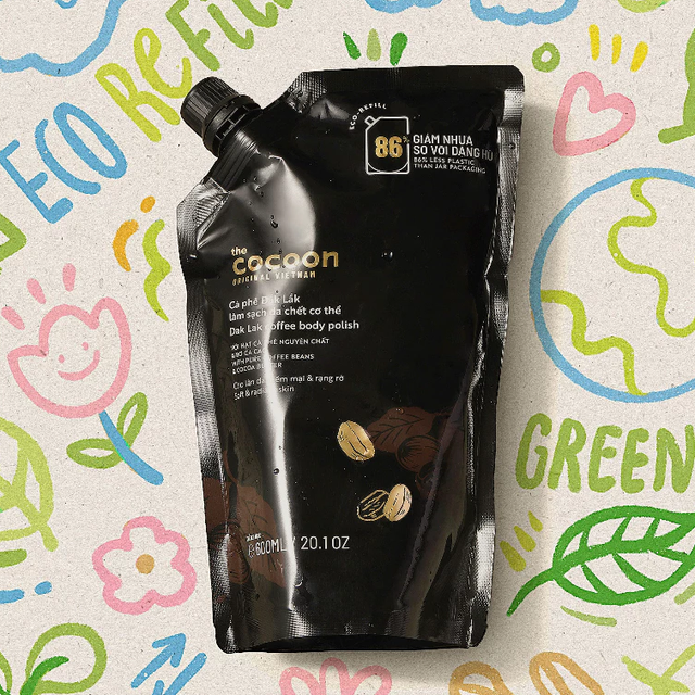 Cocoon Vietnam - Dak Lak Coffee Body Polish (Cà Phê Đắk Lắk Làm Sạch Da Chết Cơ Thể) with Pure Coffee Beans & Cocoa Butter Refill 600ml.