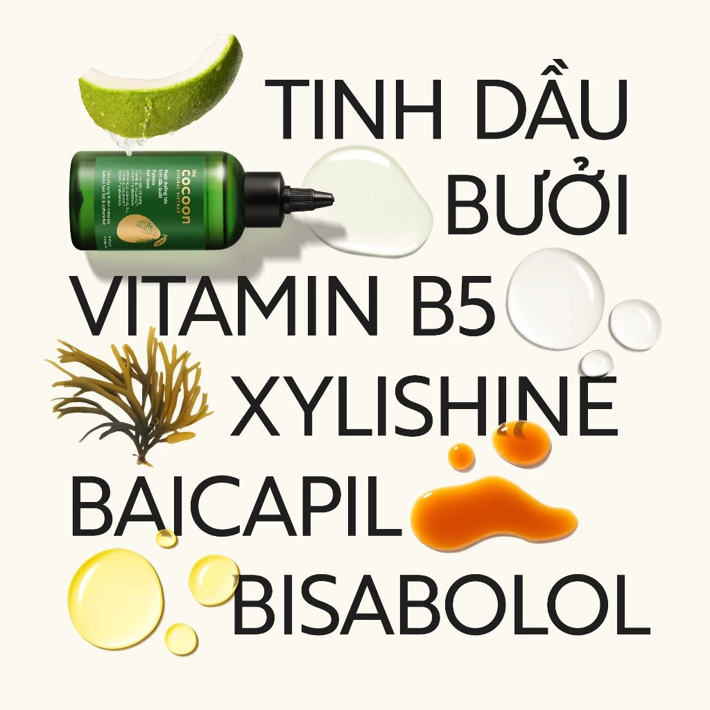 Cocoon Vietnam - Pomelo Hair Tonic (Nước Dưỡng Tóc Tinh Dầu Bưởi) with Pomelo Essential Oil, Vitamin B5, Xylishine™, Baicapil™ & Bisabolol, Alcohol-Free 140ml.