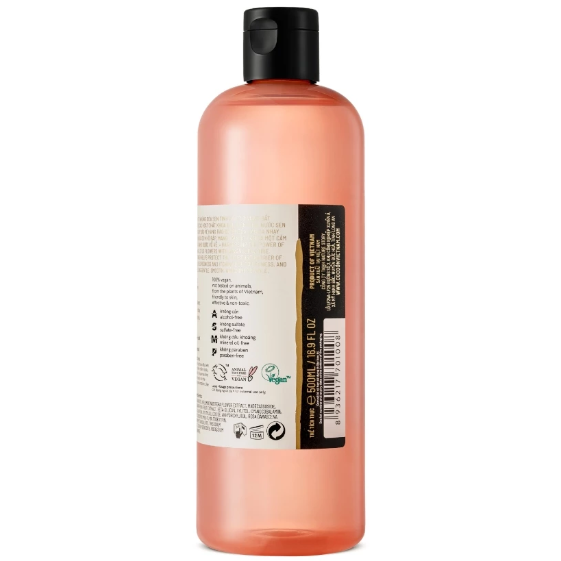 Cocoon Vietnam - Hau Giang Lotus Soothing Toner (Nước Sen Hậu Giang) with Lotus Extract, Madecassoside, B5, B12, Beta-Glucan & Sweetone®, Alcohol-Free 500ml.
