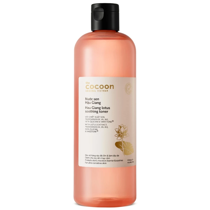 Cocoon Vietnam - Hau Giang Lotus Soothing Toner (Nước Sen Hậu Giang) with Lotus Extract, Madecassoside, B5, B12, Beta-Glucan & Sweetone®, Alcohol-Free 500ml.