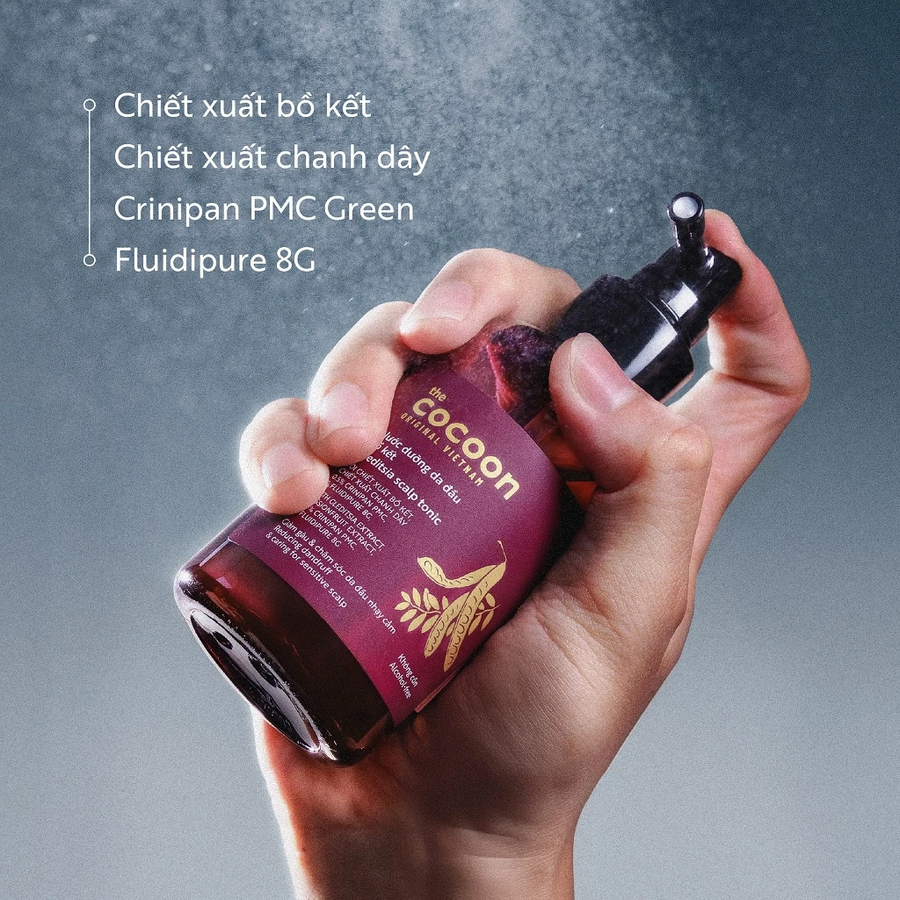 Cocoon Vietnam - Gleditsia Scalp Tonic (Nước Dưỡng Da Đầu Bồ Kết) with Gleditsia Extract, Passionfruit Extract, 0.5% Crinipan PMC, & Fluidipure 8G, Alcohol-Free 140ml.